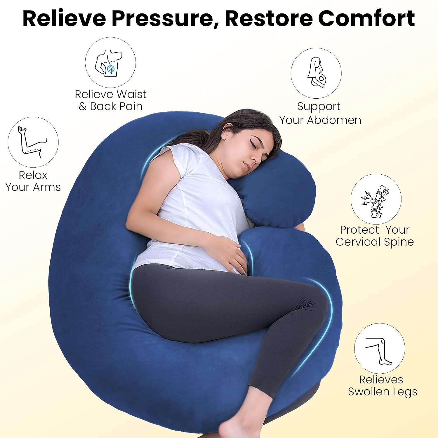 C Shape Full Body Pillow, Pregnancy Pillows For Sleeping, Adjustable, Blue | Maternity Pillows For Back, Hips, Legs, Belly | For Pregnant Women With Removable, Washable Blue Velvet Cover