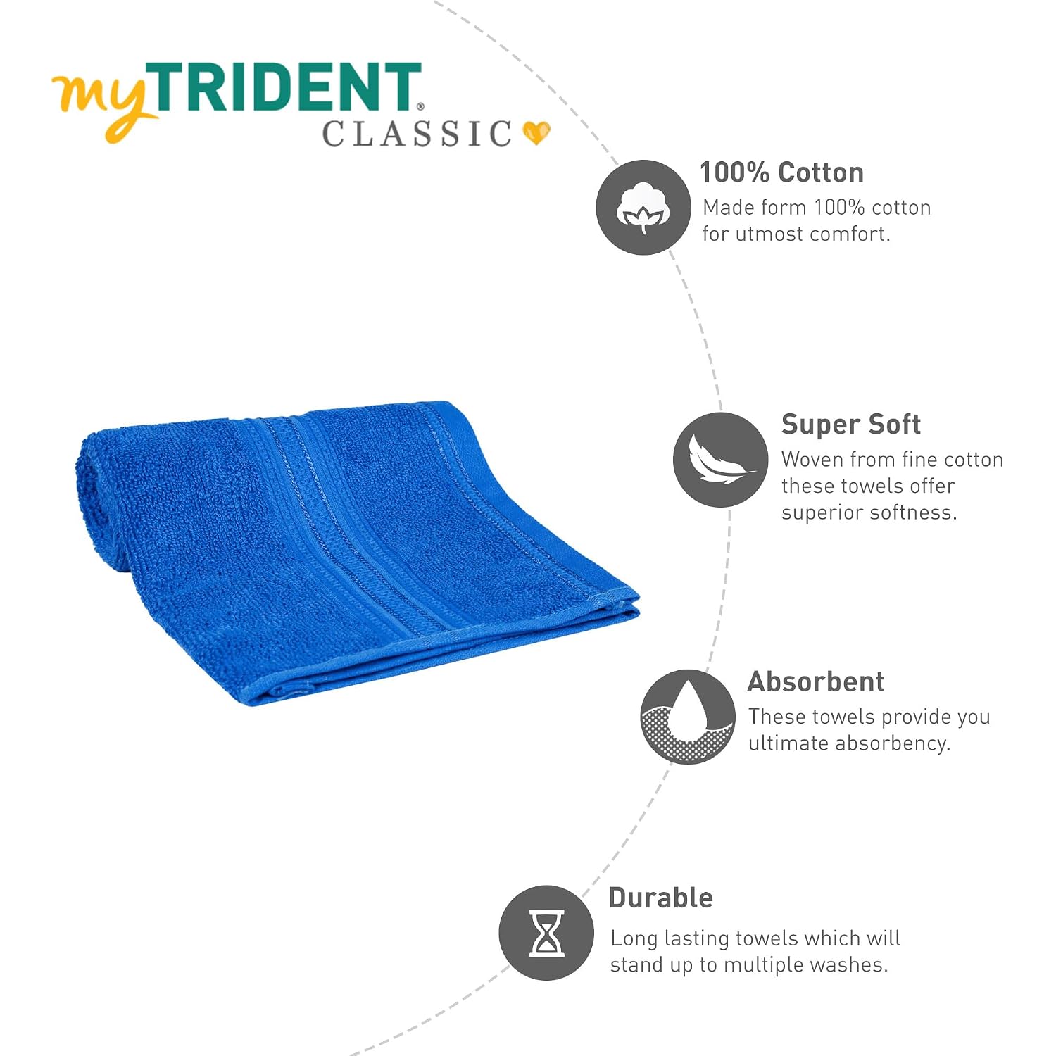 Mytrident Cotton Hand Towel 600 Gsm | For Men & Women Classic Towel 100% Cotton Hand Towel (Palace Blue)- Pack Of 2