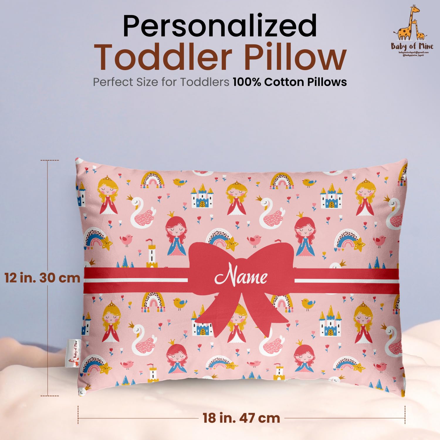 Personalized Pillow For Kids, Super Soft Cotton Kids Cushion - 12 X 18 Inches | Custom Name, For 5 Years Old Kids, Adorable Prints | For Head, Neck Support Baby Pillow - Pillow 14