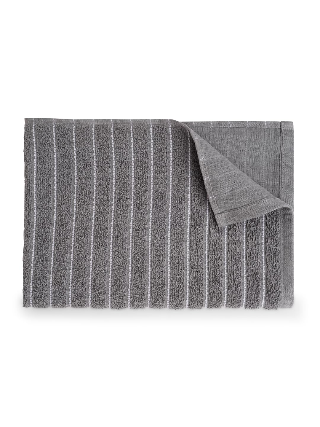 Welspun 100% Cotton Large 250 Gsm Dobby Solid 2-In-1 Bath Towel (Gunmetal Grey)