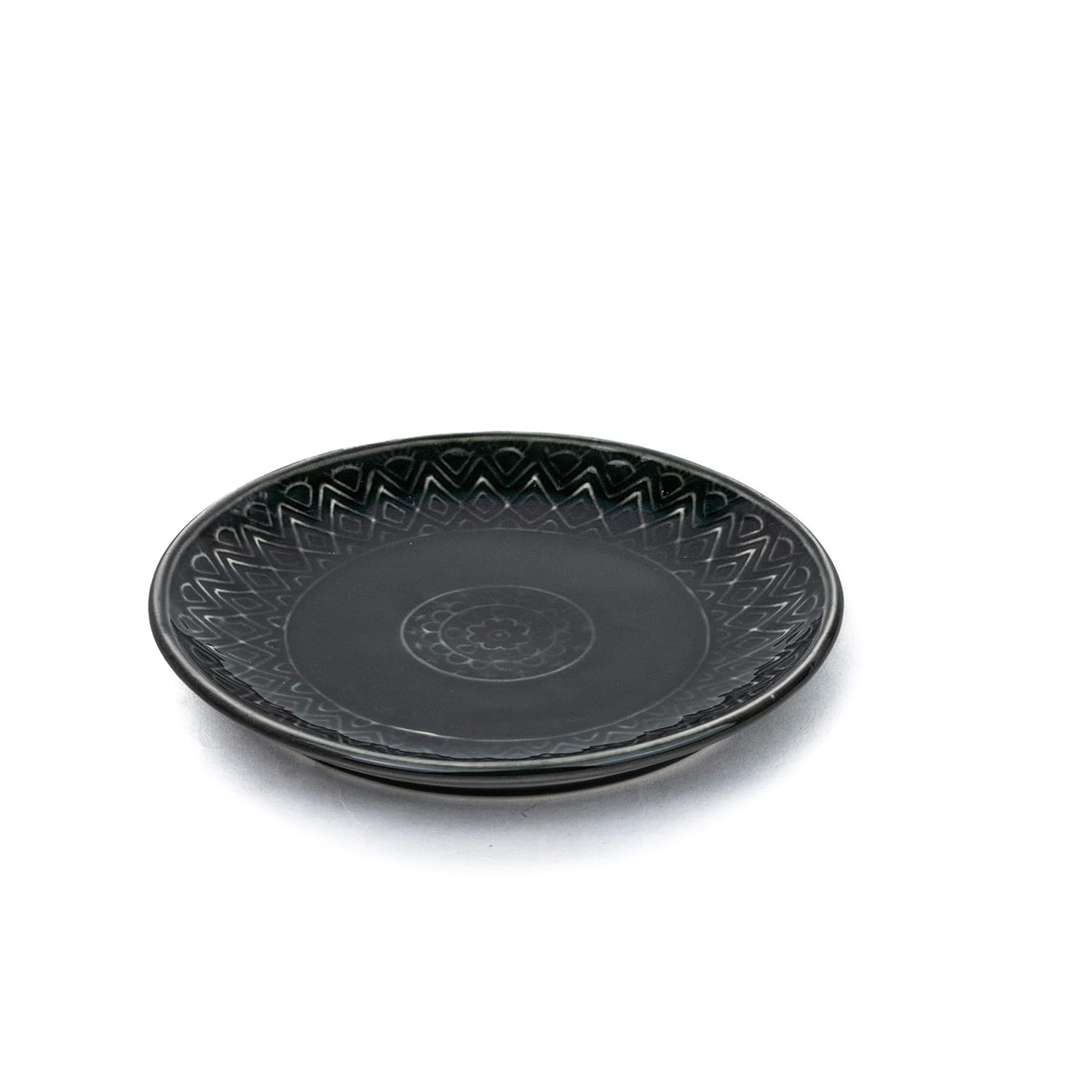 Quarter Plates Set Of 6, Black Carving | Ceramic Snack Plates - Snacks Plates Set | Dessert Plates - Snack Plate | Small Plates With Glossy Finish - Microwave Safe & Chip Resistant