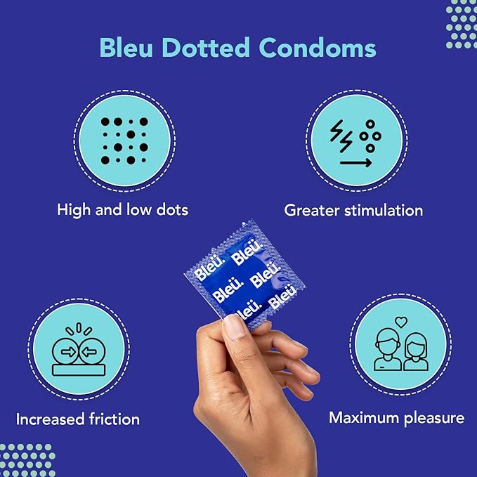 Bleu Vegan & 100% Natural Latex Dotted Condoms For Men With Extra Dots Toxin Free 8 Count Pack Of 2
