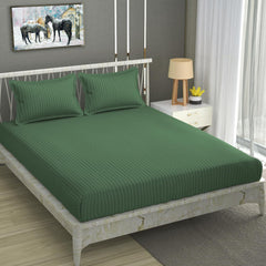 Cotton Elastic Fitted King Size Double Bed Bedsheet With 2 Pillow Covers - 72x78x6 Inches, Dark Green | Durable Bedsheets For Everyday Comfort