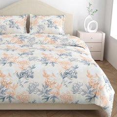 Flat Bedsheet Queen Size Bed With 2 Pillow Covers - 100 X 90 Inches, Peach & Grey | Soft, Breathable & Durable | Skin-Friendly & Durable