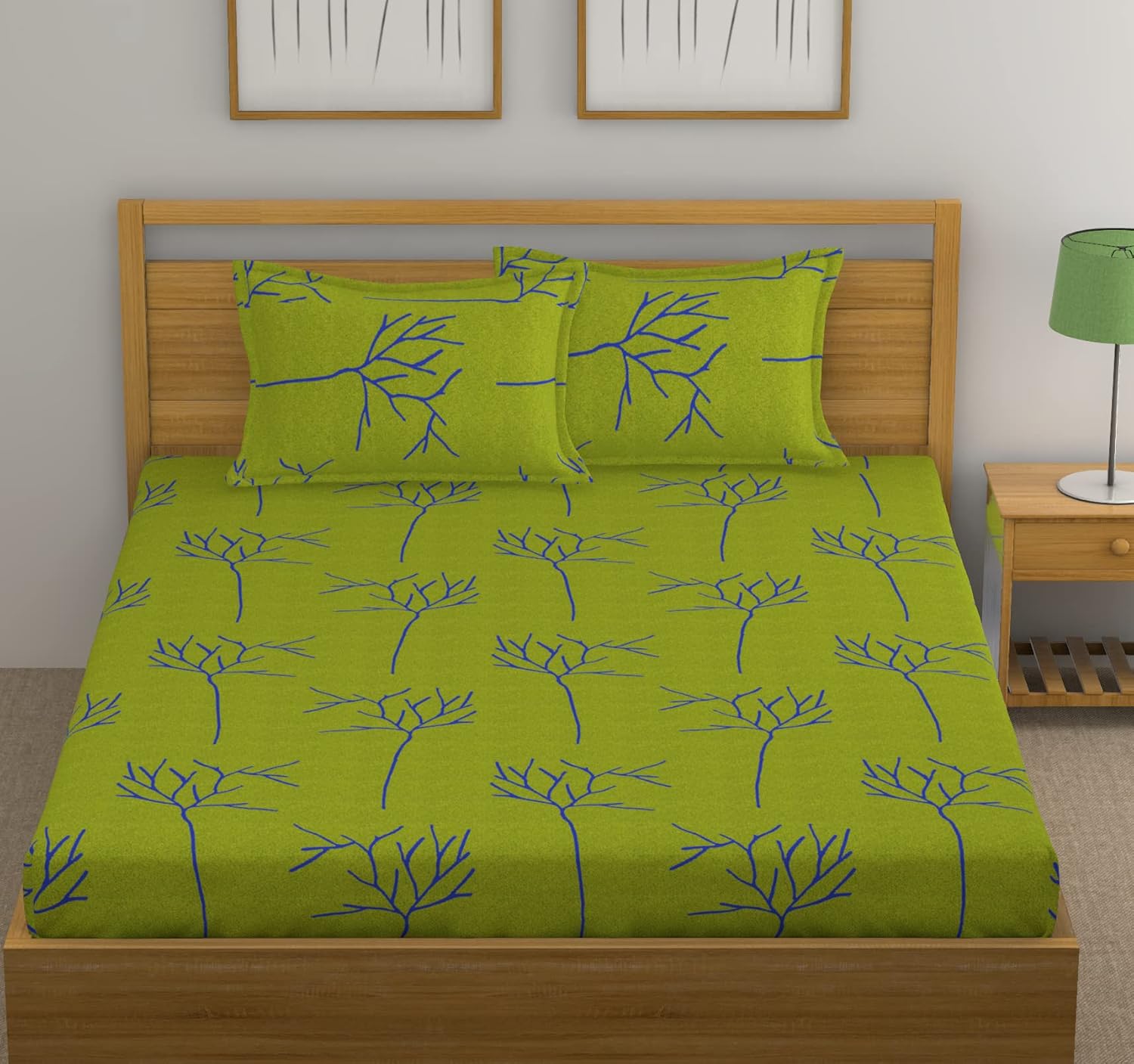 1 King Size Bedsheet With 2 Pillow Covers - 108 X 110 Inches, Green | Skin Friendly Fabric With Vibrant Colors | Beautiful Bedsheets