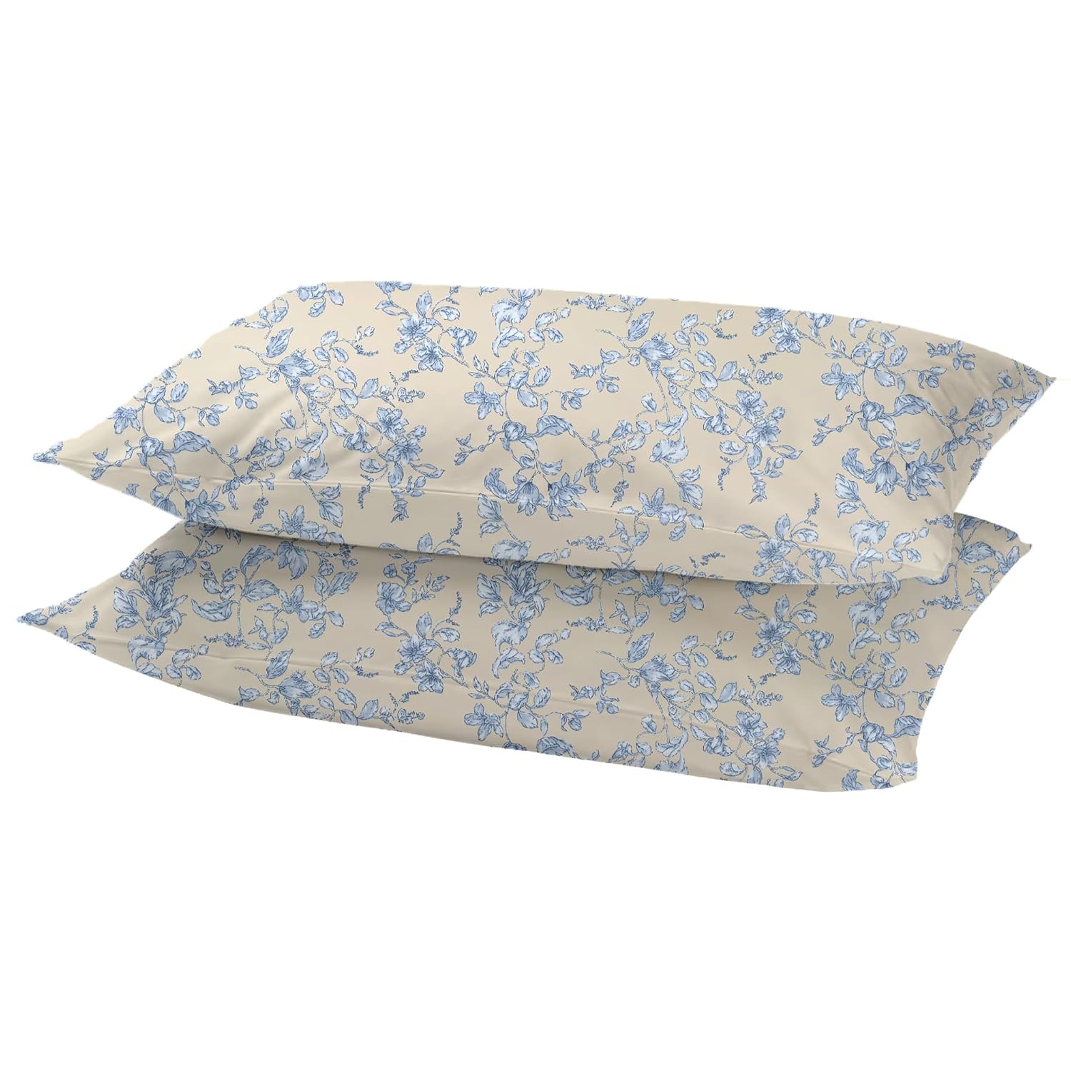 Cotton King Size Printed Bedsheet With 2 Pillow Covers - 108 X 108 Inches, Cream & Blue | Ideal For Home Use & Perfect For Gifting On Weddings, Housewarmings & Festivals
