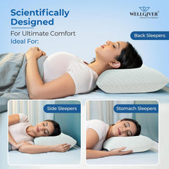 Ergonomic Memory Foam Pillow For Neck Pain Relief - 21 X 14 X 4.5 Inch | Orthopedic Pillow For Side, Back Sleeping | For Head Pain Relief, Washable Jacquard White Cover - Pack Of 1