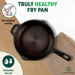 Super Smooth Black Cast Iron Fry Pan Or Skillet With Free Iron Tadka Pan - Medium 25.4cm, 10 Inch, 1.7 Liters, 2.4 Kg | Induction Friendly, Nonstick, Pre-Seasoned Fry Pan,100% Pure & Toxin Free