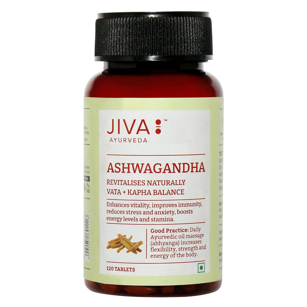 Jiva Ashwagandha Tablet 100% Ayurvedic Formulation Boosts Immunity & Energy Level, Strengthens Nervous System, Reduces Stress & Anxiety | 120 Tablets 200gm 0.4lbs
