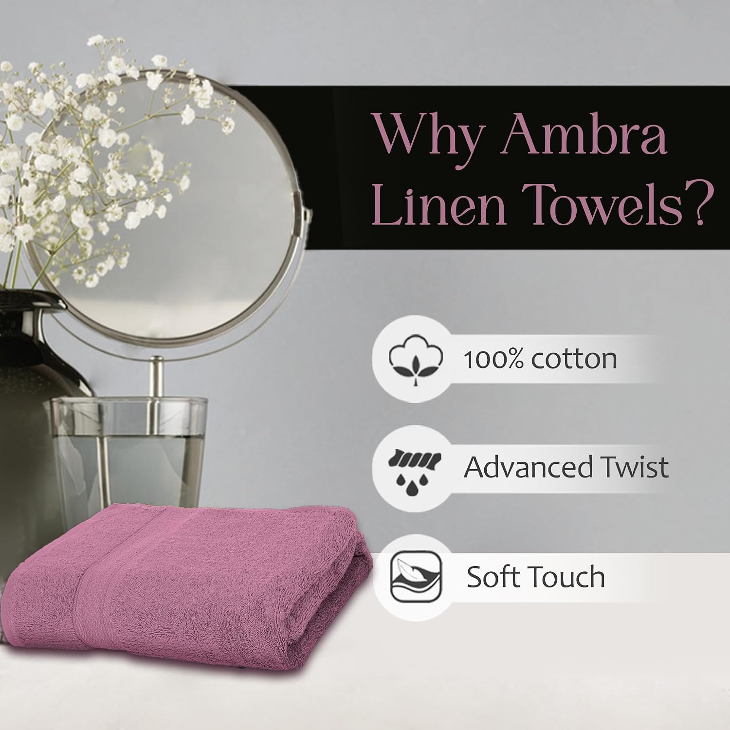 Ambra Linens 500 Gsm Highly Absorbent Towel, 100% Cotton, Soft & Plush, All Seasons Use, Large, Everyday Use, Durable (Lilac)