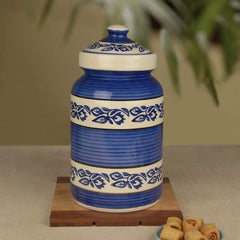 Hand Painted Ceramic Jar (Burni) With Lid 3000ml, Blue & White | Ceramic Multi-Utility Storage Jar