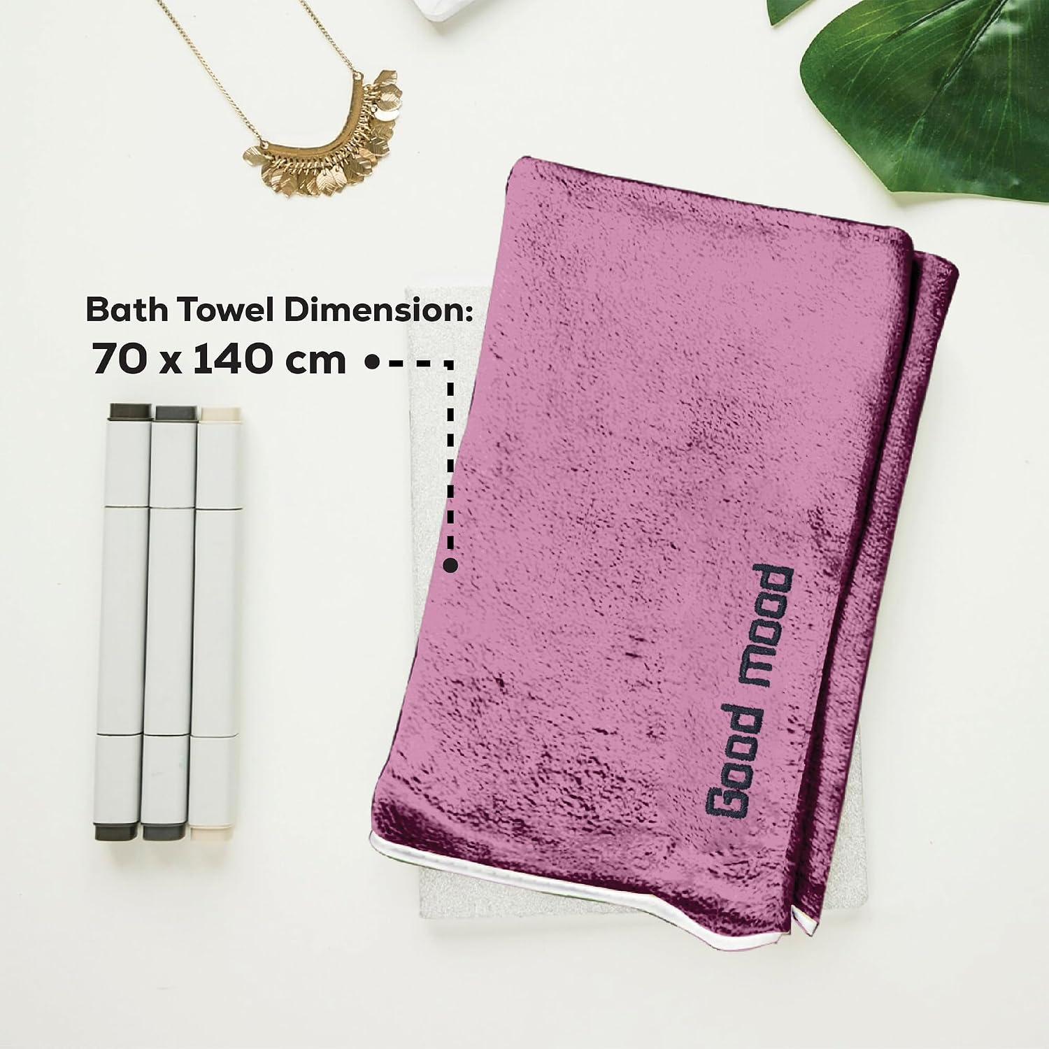 Housse Premium Soft Microfiber Embroidery Bath Towel 350 Gsm | Soft Absorbent Quick-Drying Sweat Towel (Good Mood - Magenta)