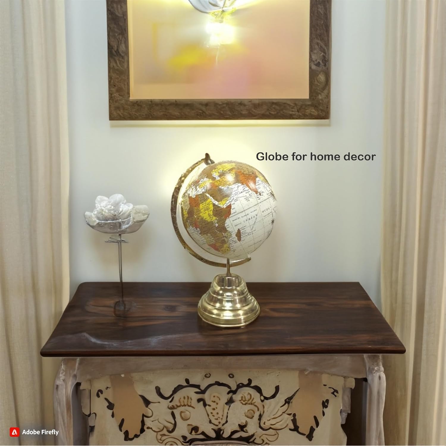 Rotating Globe With Gold Metal Arc & Sturdy Metal Base, Learning With This Antique-Style Globe, For Students, Pack Of 1