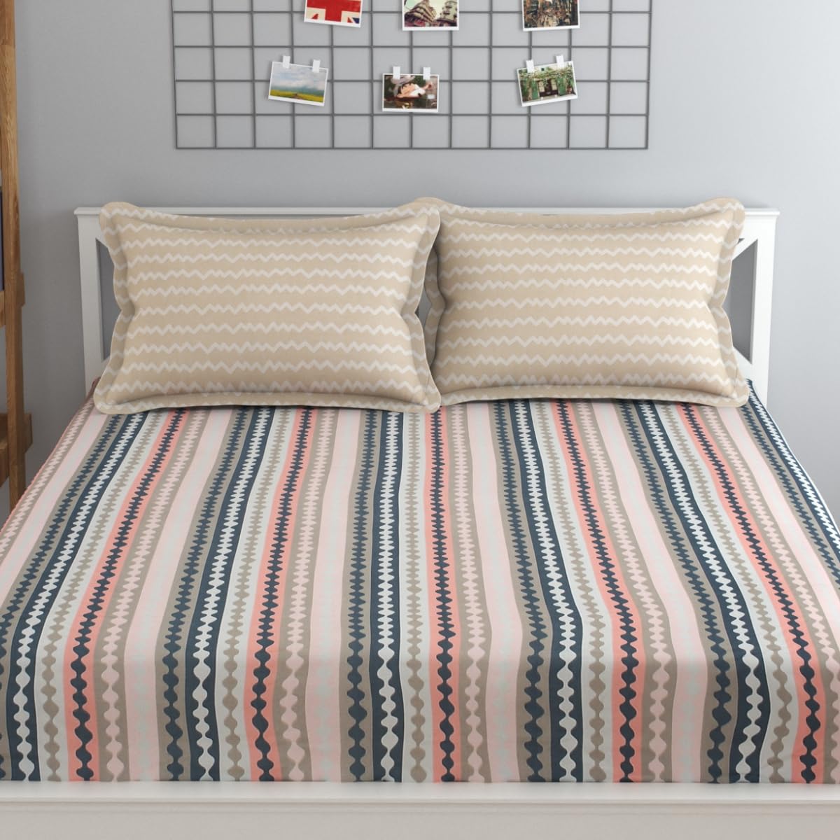 Bedsheet For Queen Size Bed With 2 Pillow Covers - 90 X 100 Inches, Multicolor | Soft, Breathable, Wrinkle Free & Fade Resistant