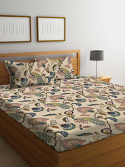 1 Double Bedsheet For King Size With 2 Large Size Pillow Covers - 108 X 108 Inches, Beige | Light Weight, Suitable For All Seasons & Easy To Wash