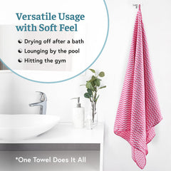 Kuber Industries Cotton Bath & Hand Towels 1400 Gsm | Quick Absorbent Easily Washable For Men & Women Workout Gym Napkins For Men - Zig Zag - Pink (Pack Of 4)