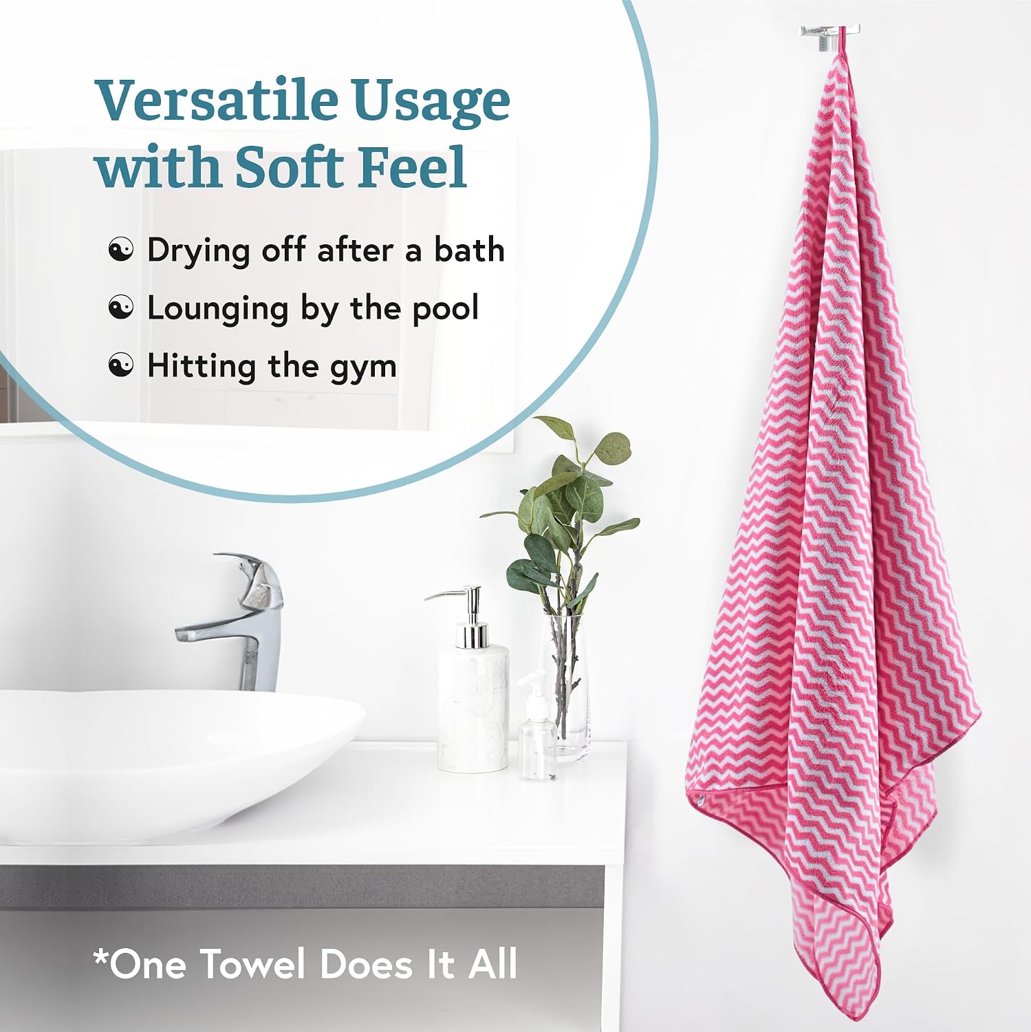 Kuber Industries Cotton Bath & Hand Towels 900 Gsm | Quick Absorbent Easily Washable For Men & Women Workout Gym Napkins For Men - Zig Zag - Pink (Pack Of 2)