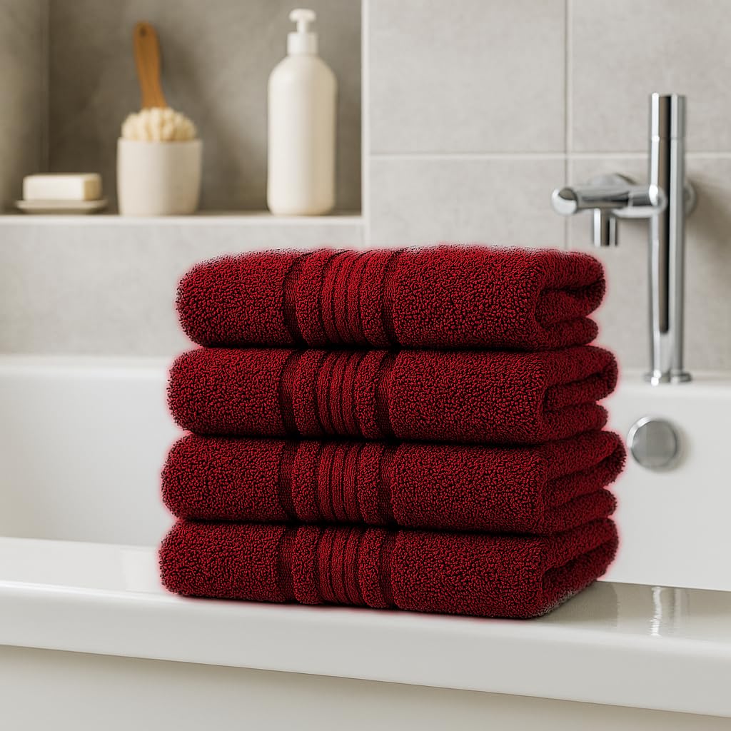 Akiko Home 100% Cotton Essential Series Hand Towels 800 Gsm | Soft, Absorbent & Durable, Cotton Hand Towel For Bathroom Use, Gentle On Skin- Pack Of 4 (Maroon)