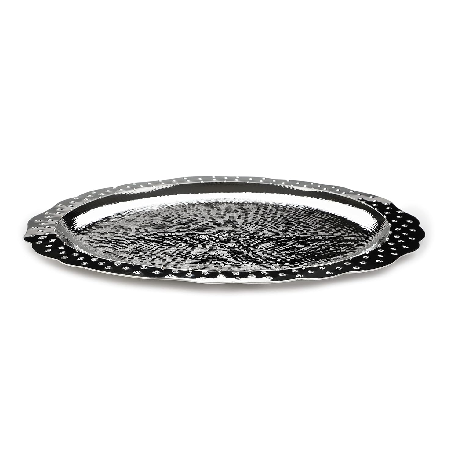 Designer Chrome Stainless Steel Round Platters - Polka Series | Serving Tray For Food Dessert Fruit Coffee Tea - Serve Ware, Dinnerware & Tableware