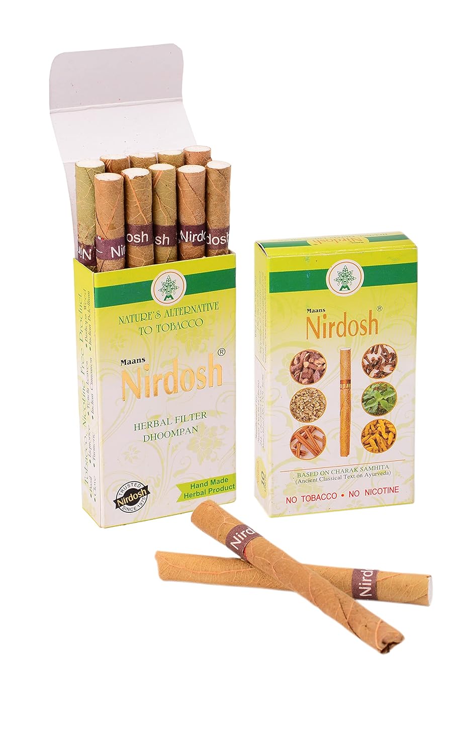 Clove Mint Flavored Herbal Filter Dhoompan Sticks - Pack Of 10X 10 Pcs Herbal Cigarette | Bidi Sticks Rolled In Tendu Leaves, Non-Addictive Sticks - Tobacco Free & Nicotine Free