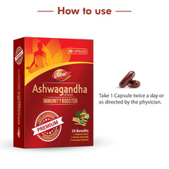 Dabur Ashwagandha Capsules Immunity Booster 100% Ayurvedic, Relieves Stress & Increases Stamina, Immunity Booster | 20 Capsules 50gm 0.1lbs