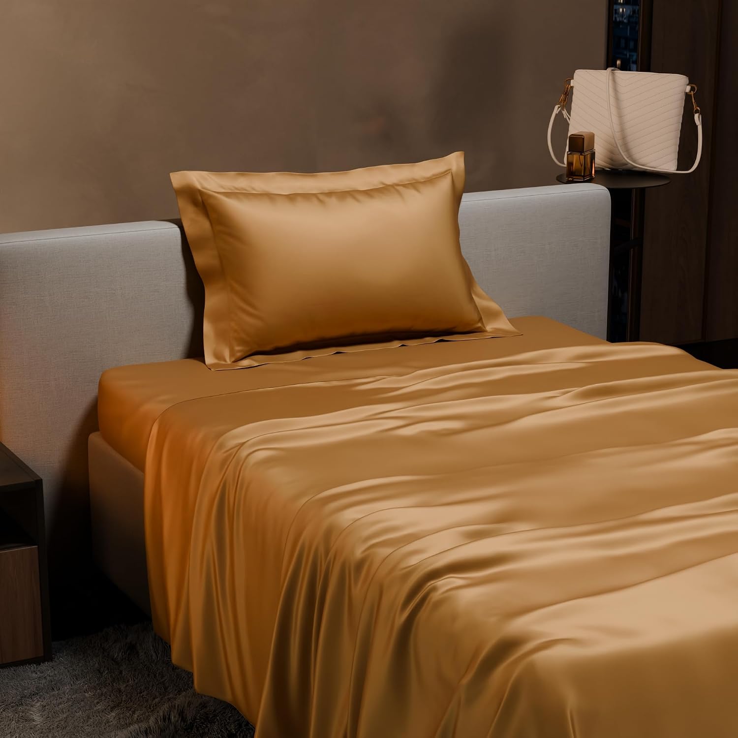 Single Bedsheet With 1 Pillow Cover - 60 X 90 Inches, Gold | Premium Bedding Set, Home Decor, Wedding Gift For Couples, Housewarming, Anniversary