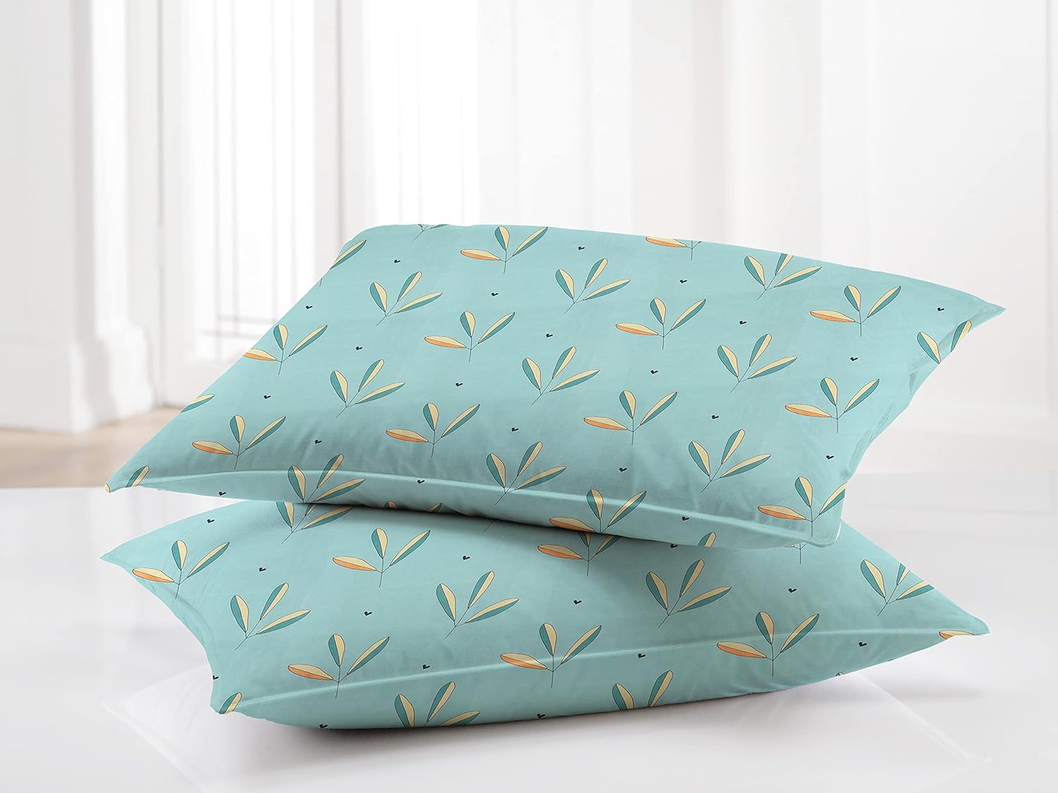 Printed Double Bedsheets With 2 Pillow Covers | 88 X 90 Inches, Sky Blue, 3 Pcs Set - Summer Breathable & Wrinkle Free | Bedsheet Long Lasting & Soft To Touch