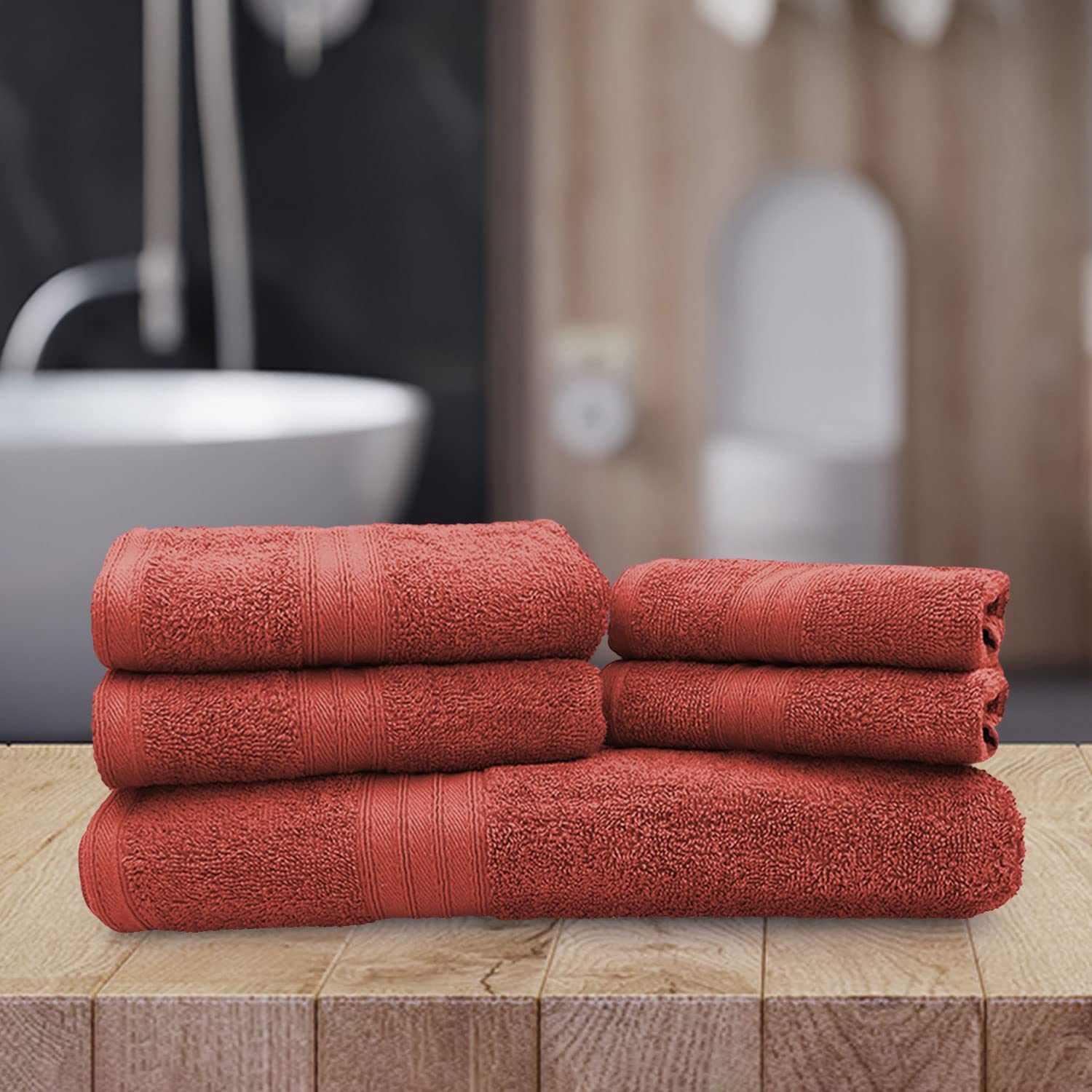 Sassoon Anatolia Bath + Hand & Face Towel 1200 Gsm (Rust) - Pack Of 5