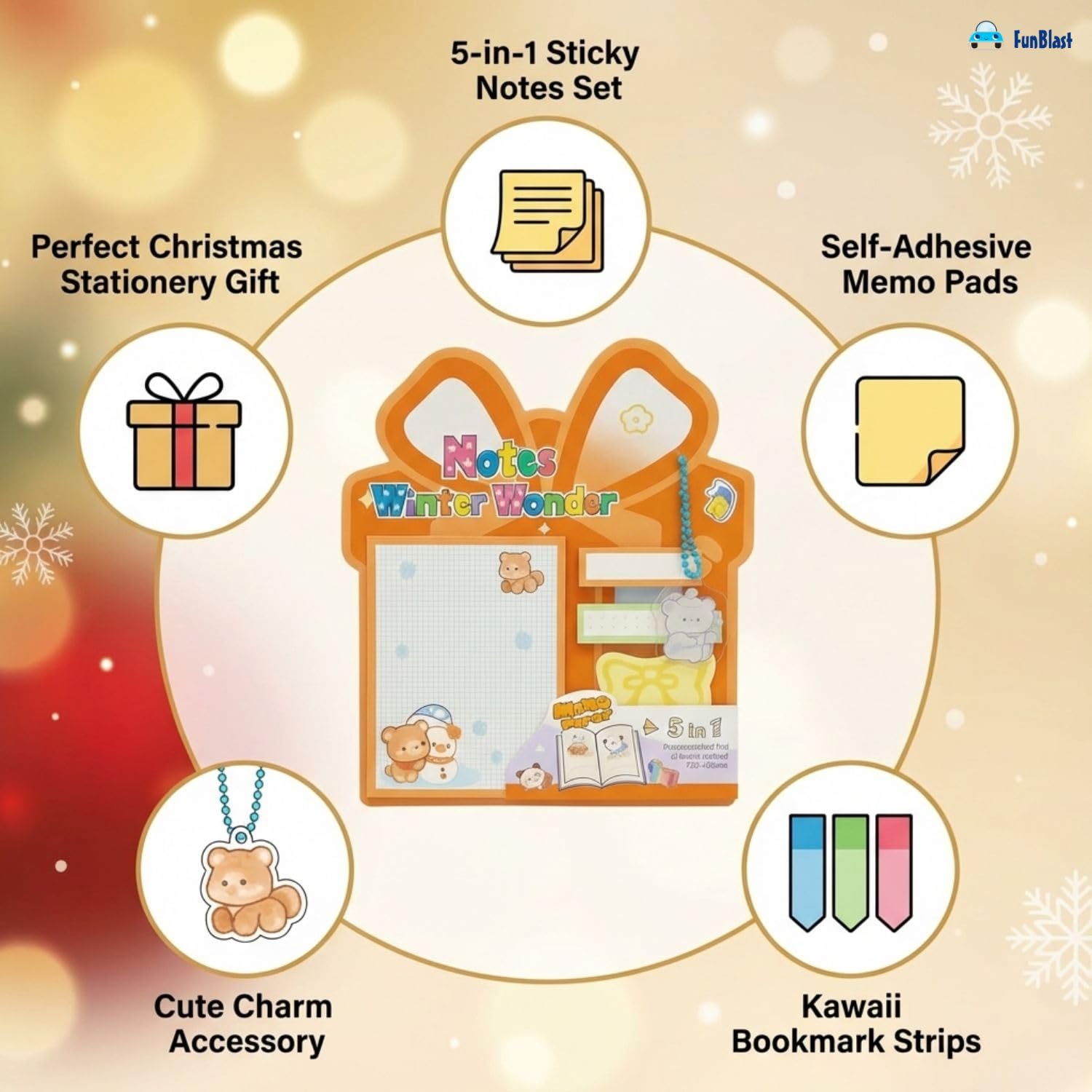 Christmas Sticky Notes - 30 Small Sticky, 30 Medium Sticky | Stationery Gift For Student - Orange