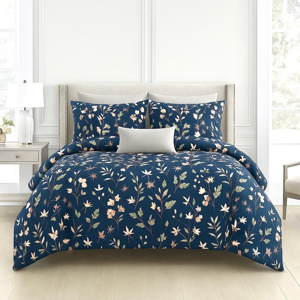 Cotton Queen Size Printed Double Bedsheet With 2 Pillow Covers For Home | 90 X 100 Inches, Dark Blue - Beautiful Bedsheet Set | Perfect For Gifting Wedding, Anniversary