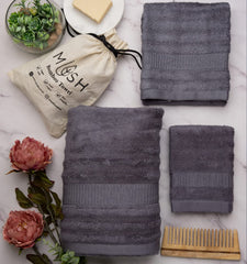 Mush Bamboo Luxurious Bath + Hand & Face Towel 900 Gsm | Ultra Soft, Absorbent & Antimicrobial Towel (Space Grey) -3 Piece