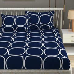 Double Bedsheet For Queen Size With Tow Pillow Cover - 72 X 72 Inches, Dark Blue | All Around Elastic Fitted Breathable & Durable, Soft Touch & Perfect For All Seasons