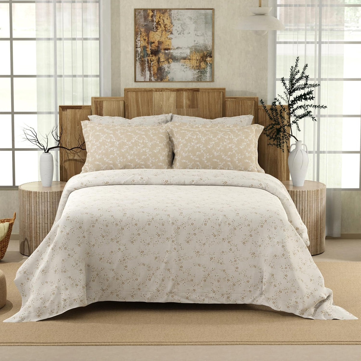 Cotton King Size Bedsheet With 4 Pillow Covers - Size 107 X 107 Inches, Beige | Light Weight & Breathable, Bedsheets Safe & Comfortable For Every Season