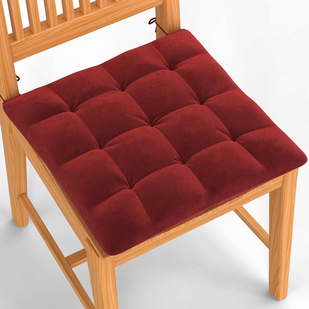 Square Chair Pads Cushion, For Comfortable Sitting, Maroon Color - 40 X 40 Cm | Seat Cushions With Ties For Sitting, Pooja, Dining & Office Table | Furniture Cushion, Washable - Pack Of 1