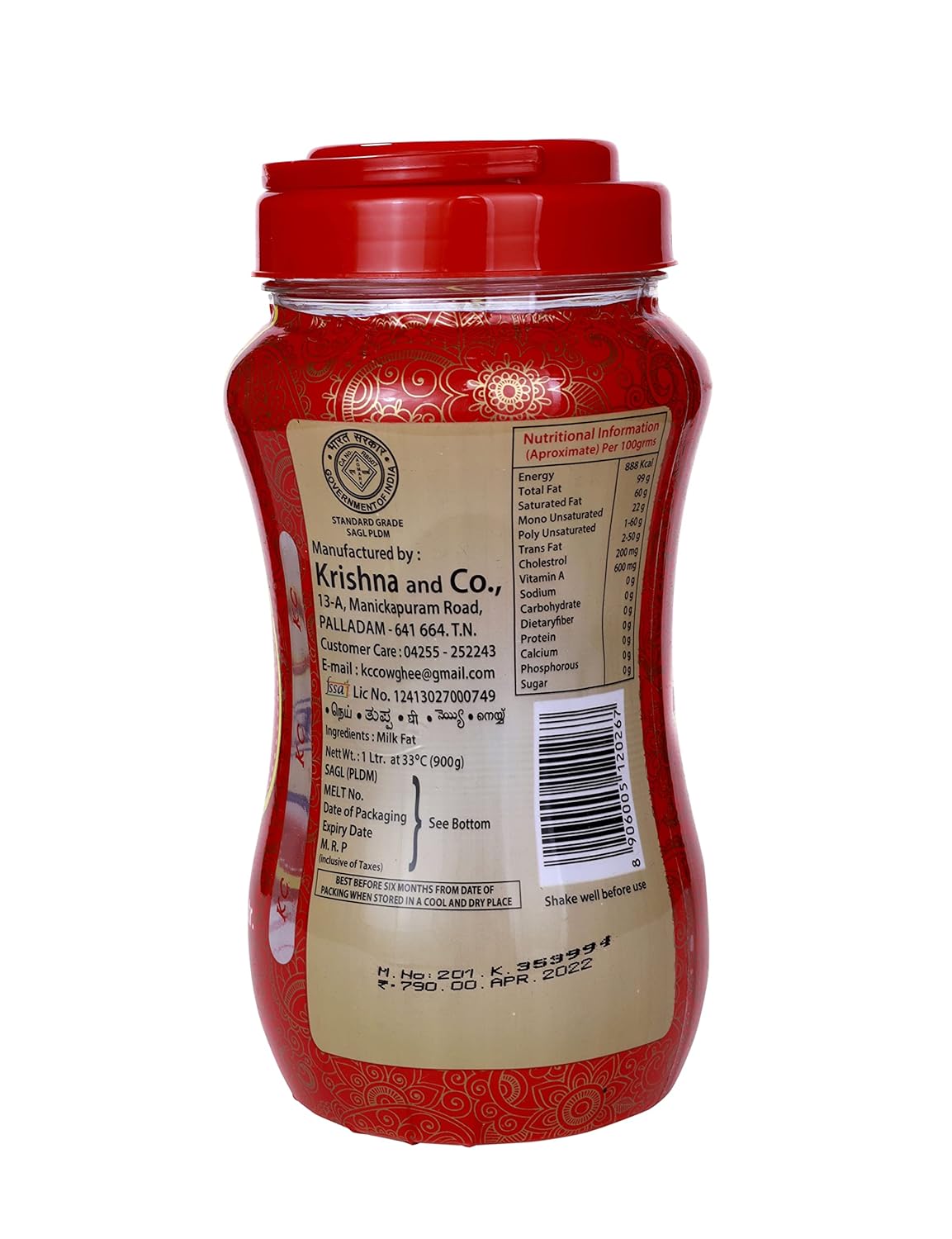 Organic Agmark Cow Ghee By KC | High In Protein Fiber Healthy & Nutrients Desi Cow Ghee Good For Bones Health | (1 Litre) 33.8 Ounce | Jar Pack