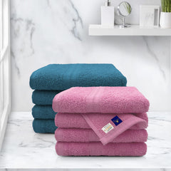 Sassoon Anatolia 8 Piece Cotton Hand Towel 500 Gsm | Soft, Absorbent & Quick Dry Towel For Gym, Home & Yoga (Teal & Pink)
