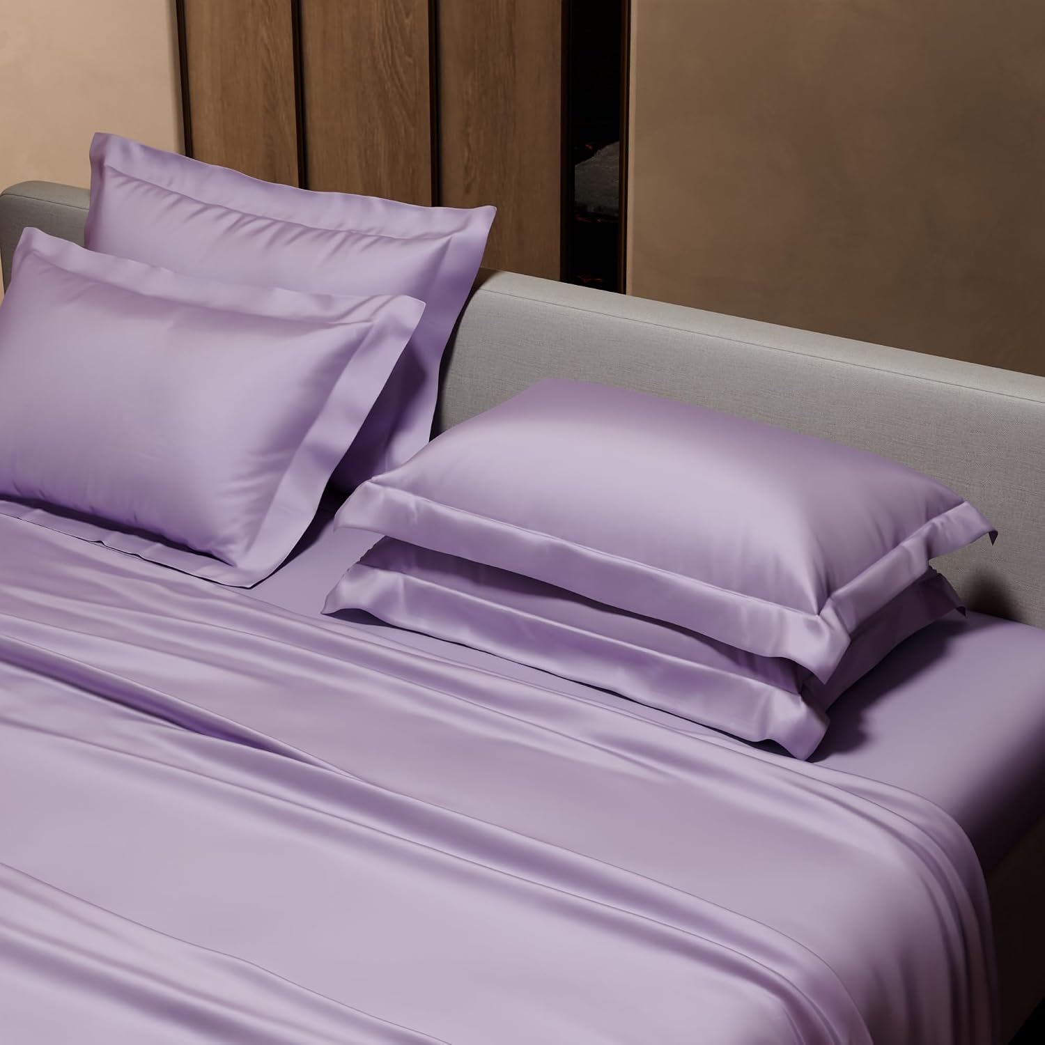 Bedding Set 1 Bedsheet King Size With 4 Pillow Cover - 108 X 108 Inches, Lilac | Wedding, Bedroom, Date Night Collection | 300 Thread Count