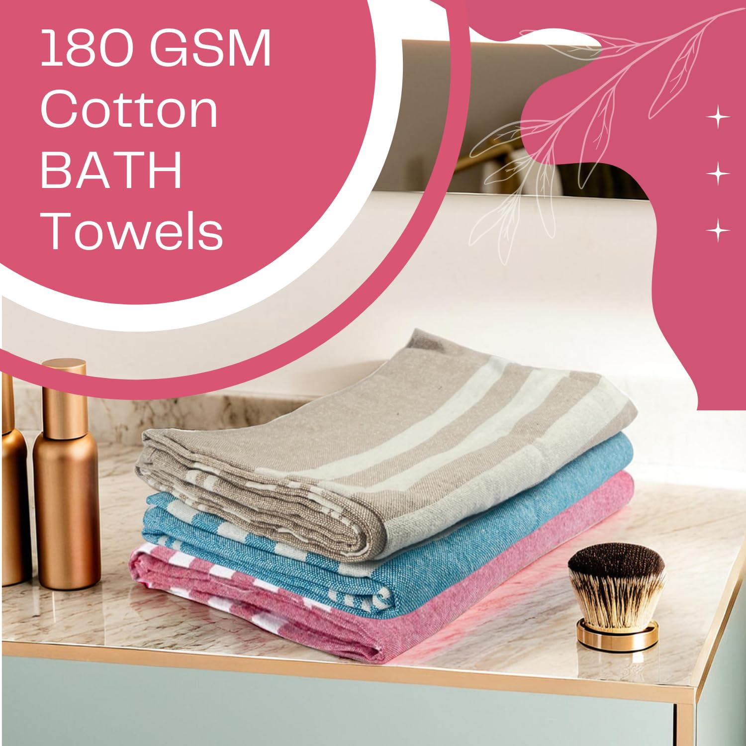 VäRde Premium Handloom Bath Towels 180 Gsm | Towel For Men & Women | Striped & Solid Pattern (Multicolor Set Of 3)