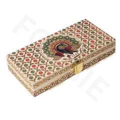 Fancy Shagun Cash Box Or Gaddi Box For Gifting Money On Wedding, New Born Baby, Ring Ceremony Pattern1pc, Material - Wood, Colour - Peacock Pattern
