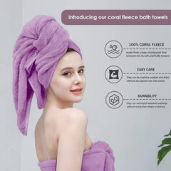 Maxoshine Microfiber Bath Towels Large Size-Super Soft Coral Fleece Bathing Towel Hook Quick Dry Super Absorbent-Bath Towel For Men & Women (Purple/Pista Green, Pack Of 2)