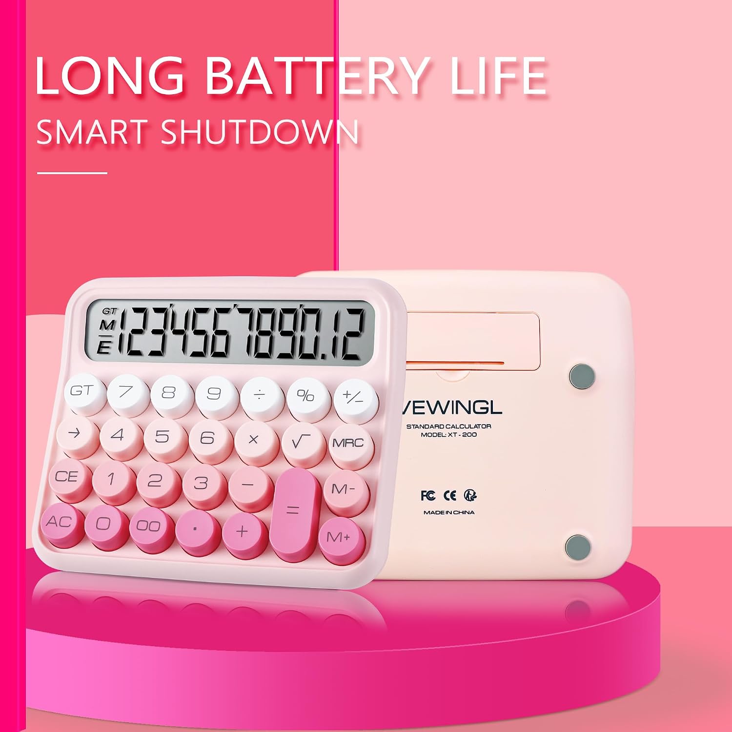 Vewingl Mechanical Switch Calculator Cute 12 Digit Large LCD Display And Buttons, Calculator With Large LCD Display Great For Everyday Life And Basic Office Work. With Battery