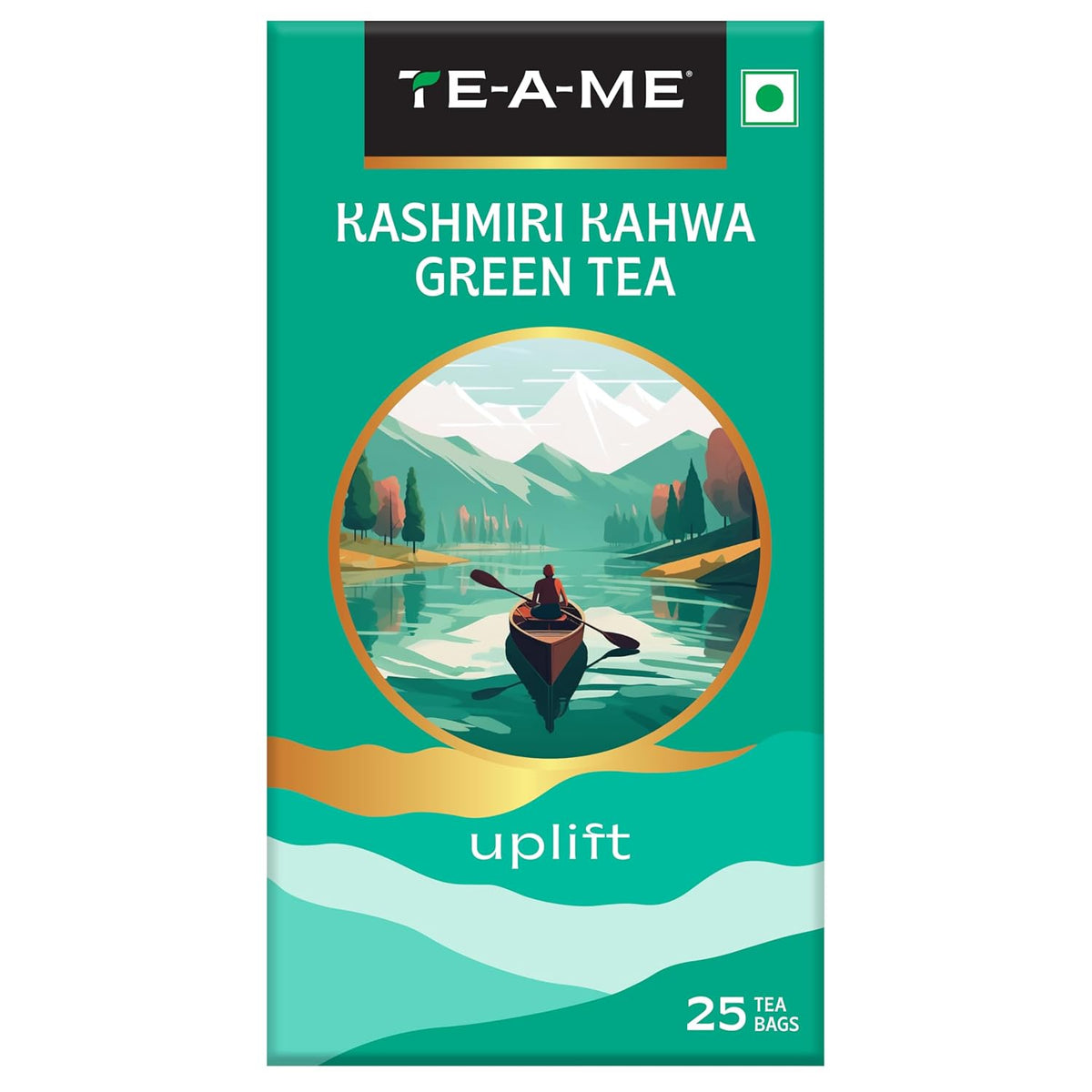 TE-A-ME Kashmiri Uplift Kahwa Green Tea - 25 Tea Bags | Infused With Cinnamon, Cardamom & Green Tea - Contains Caffeine, Packaging Might Vary