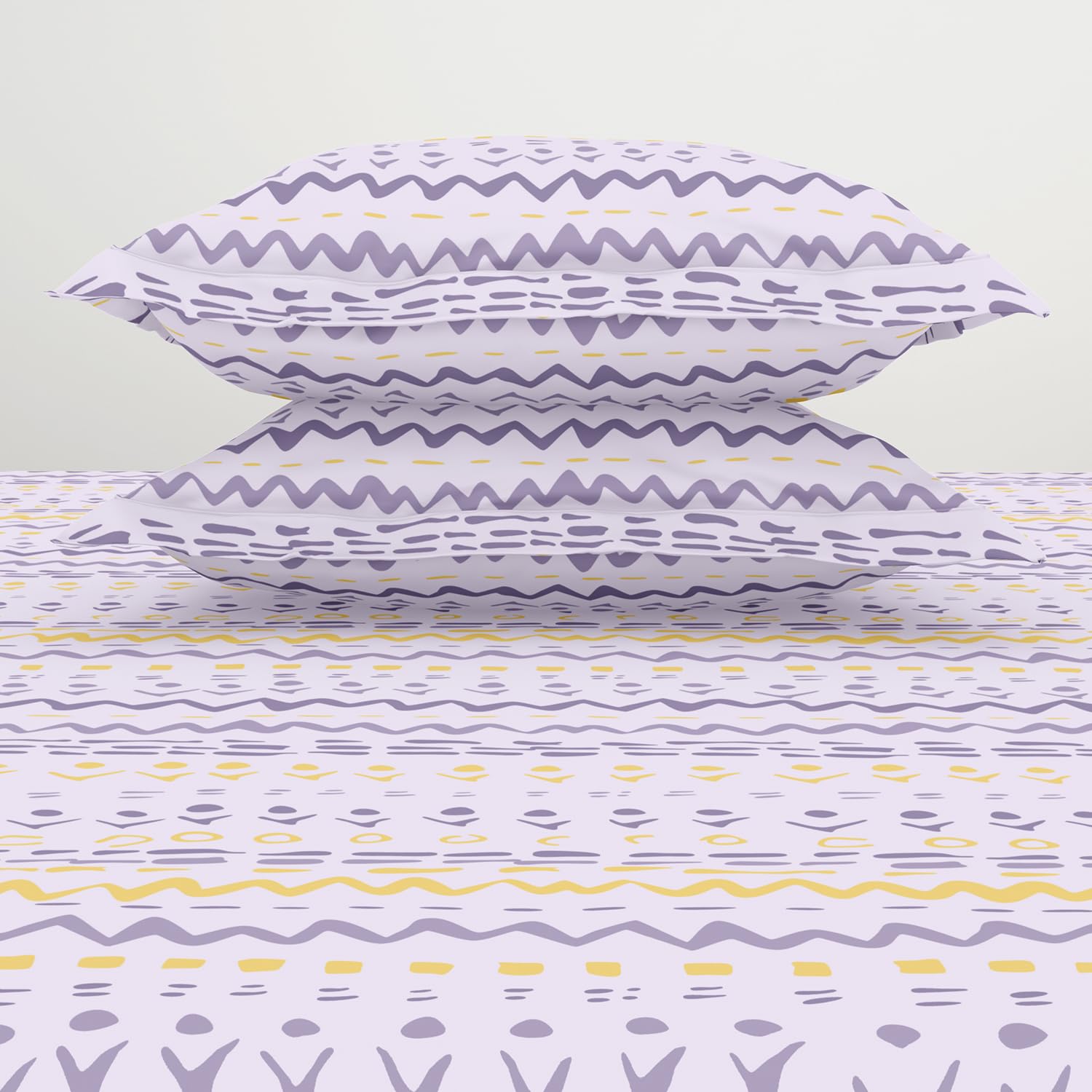 King Size 1 Double Bedsheet With 2 Pillow Covers - Size 108 X 108 Inches, Light Violet & Yellow | Soft Feel Wrinkle Resistance | Durability & Comfort, Breathable