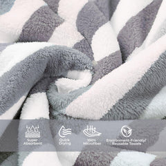 Maxoshine Microfiber Towels For Bath-Stripes Bath Towel For Men And Women-Soft Coral Fleece Towel With Hook Quick Dry Super Absorbent (Brown/Grey, Pack Of 2)