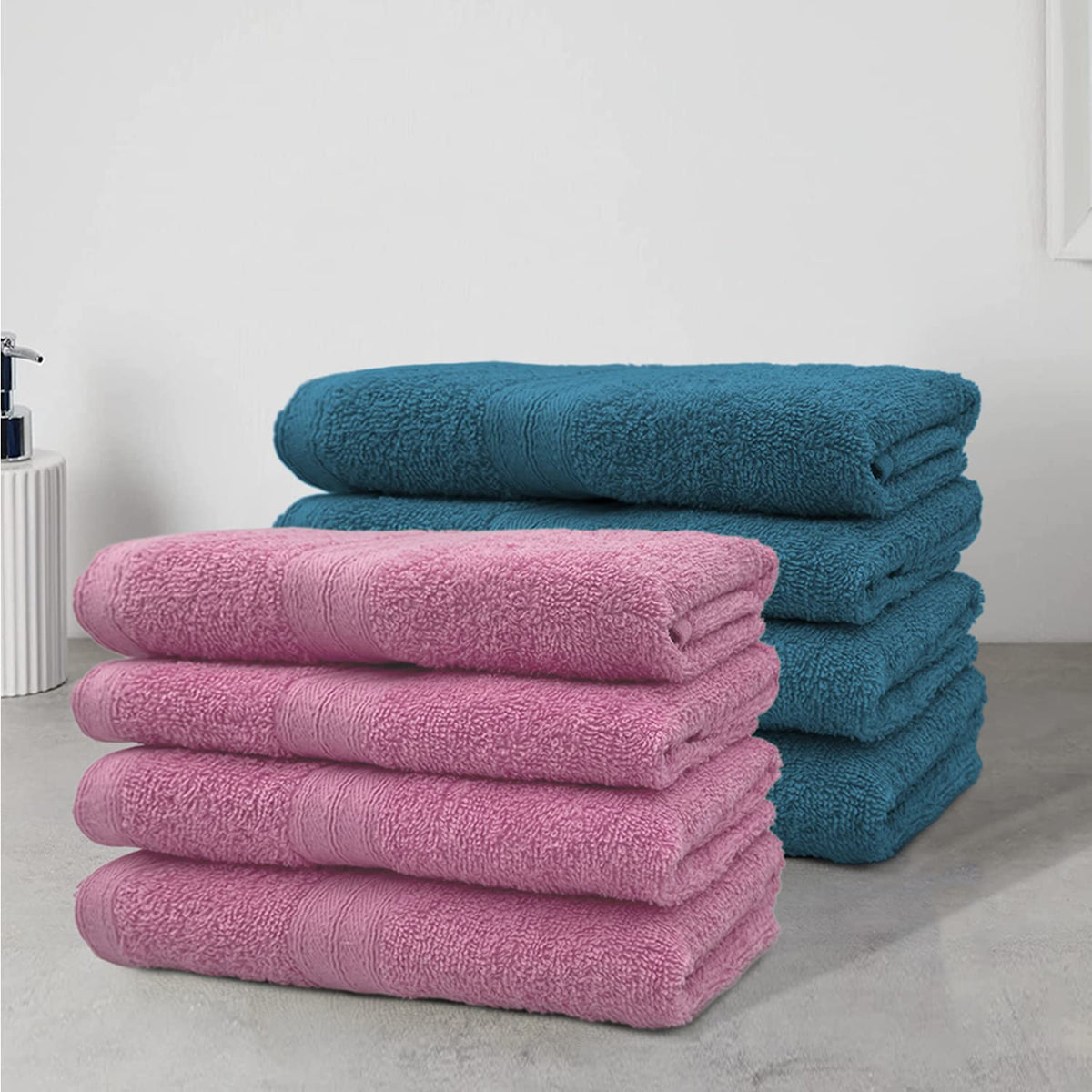 Sassoon Anatolia 8 Piece Cotton Hand Towel 500 Gsm | Soft, Absorbent & Quick Dry Towel For Gym, Home & Yoga (Teal & Pink)