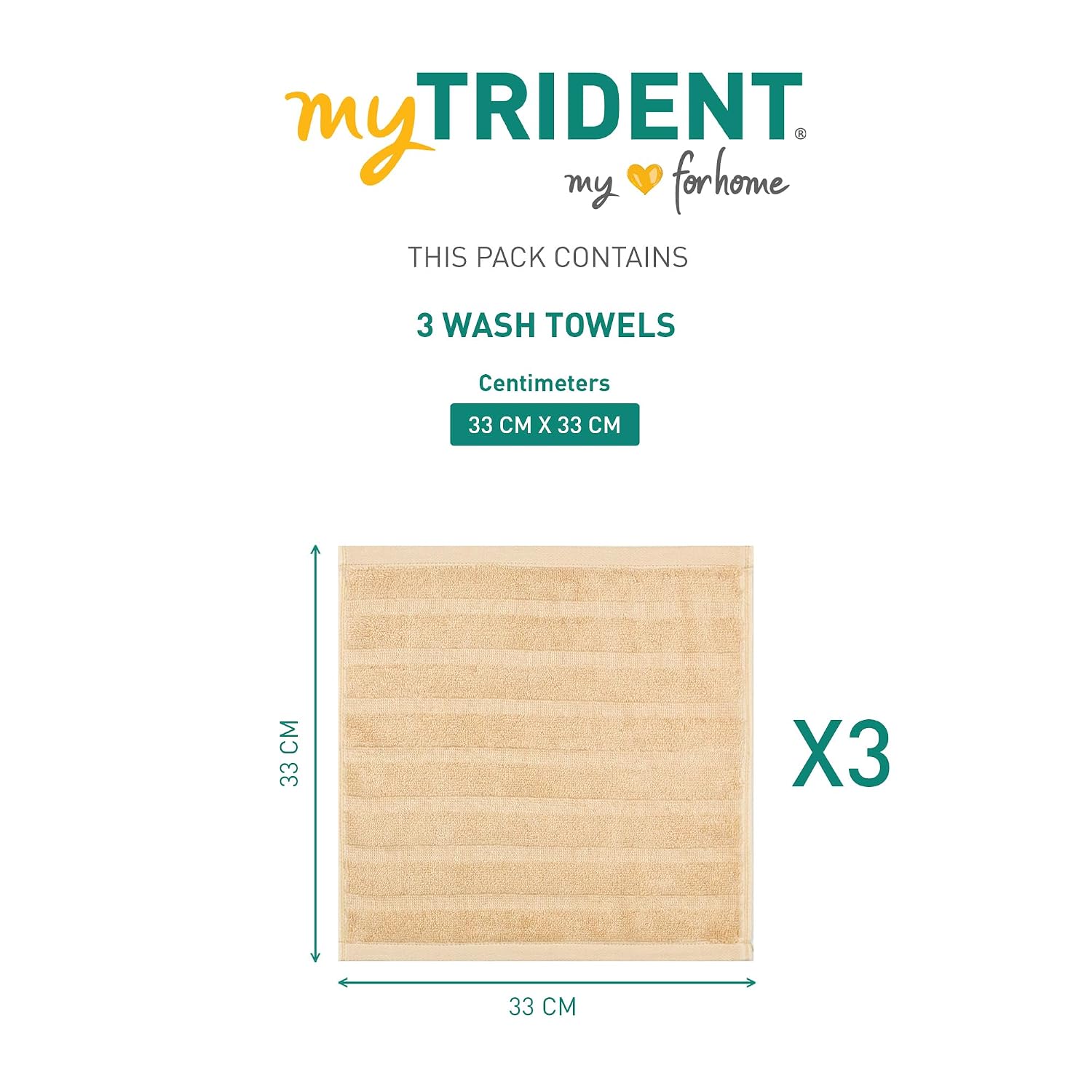 Mytrident Quick Dry 100% Cotton Face Towel 450 Gsm (Beige) - 3 Pcs