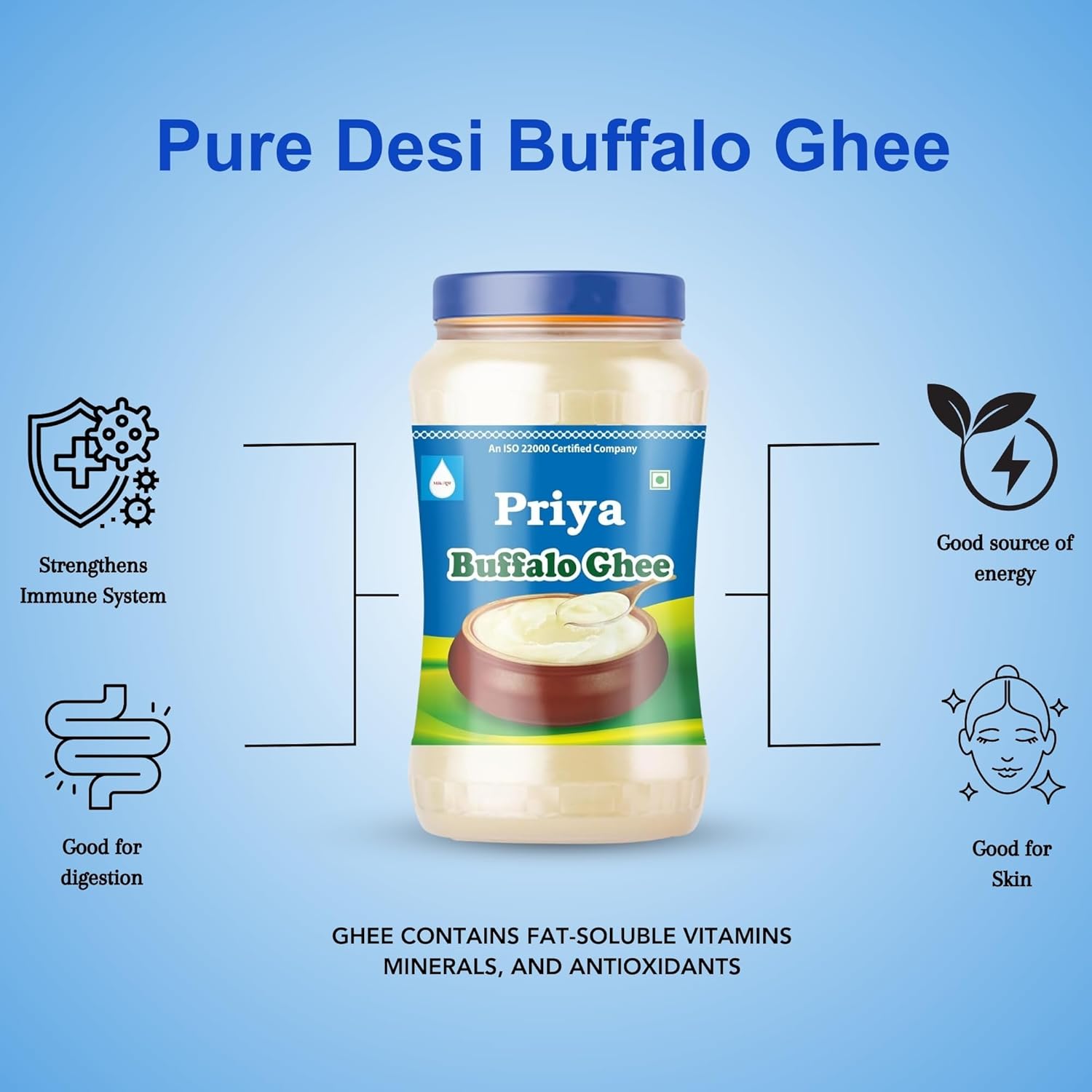 Organic Buffalo Ghee By Priya | Good Source Of Vitamin A, Delicious & Nutritious Healthy Desi Ghee Perfect For Body Health | (1 Litr) 33.8 Ounce | Jar Pack