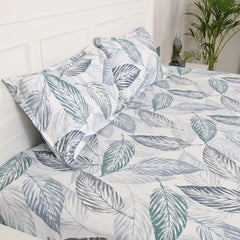 Queen Size Pure Cotton Bedsheet With 2 Pillow Covers | 90 × 100 Inches, Blue & White | Soft Breathable Floral Design Bedding | Comfortable Sleep All Year