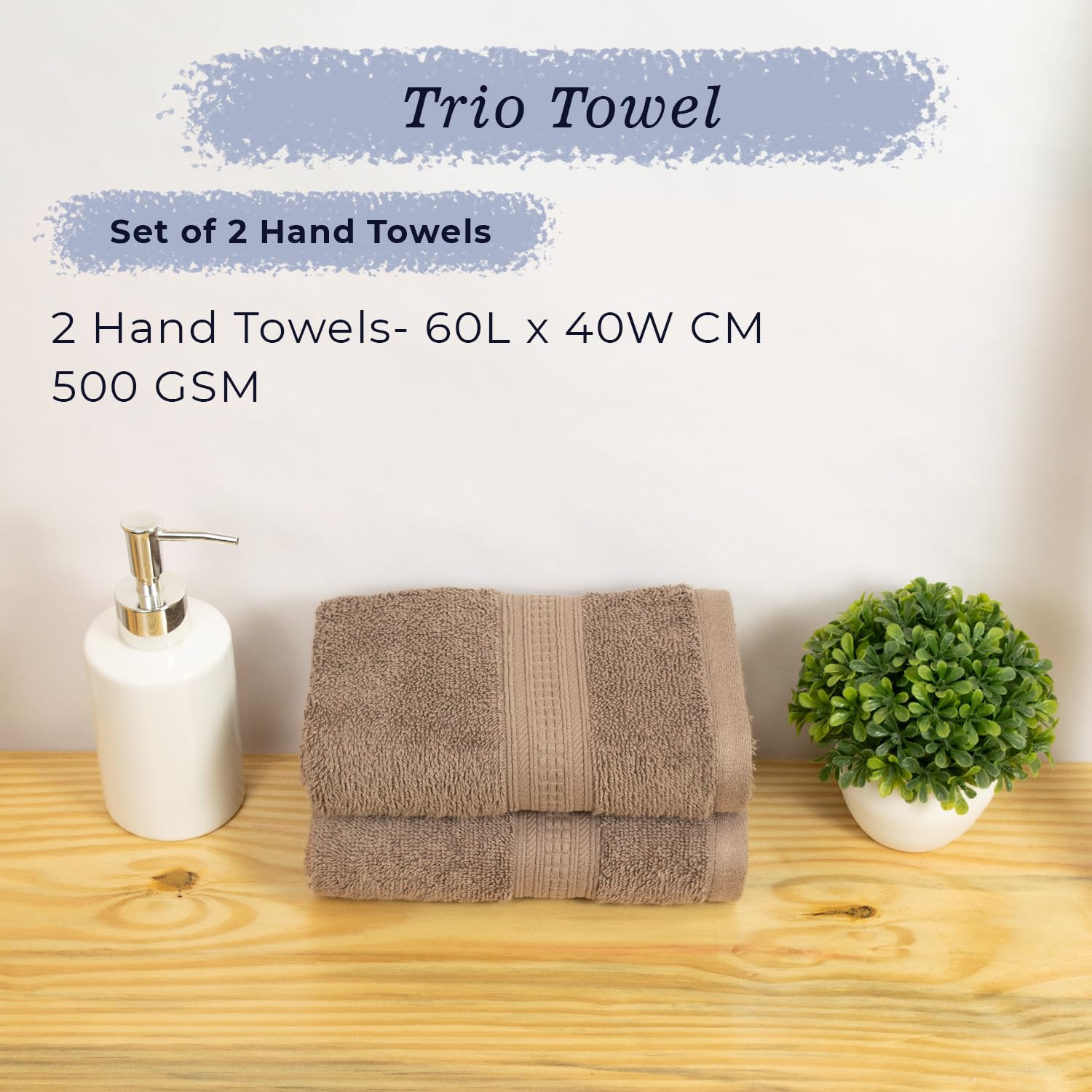 Rangoli 100% Cotton Fibre 2 Hand Towel 500 Gsm | Highly Durable & Super Absorbent Towel | Skin-Friendly & Quick Drying Luxury Towels (Beige)