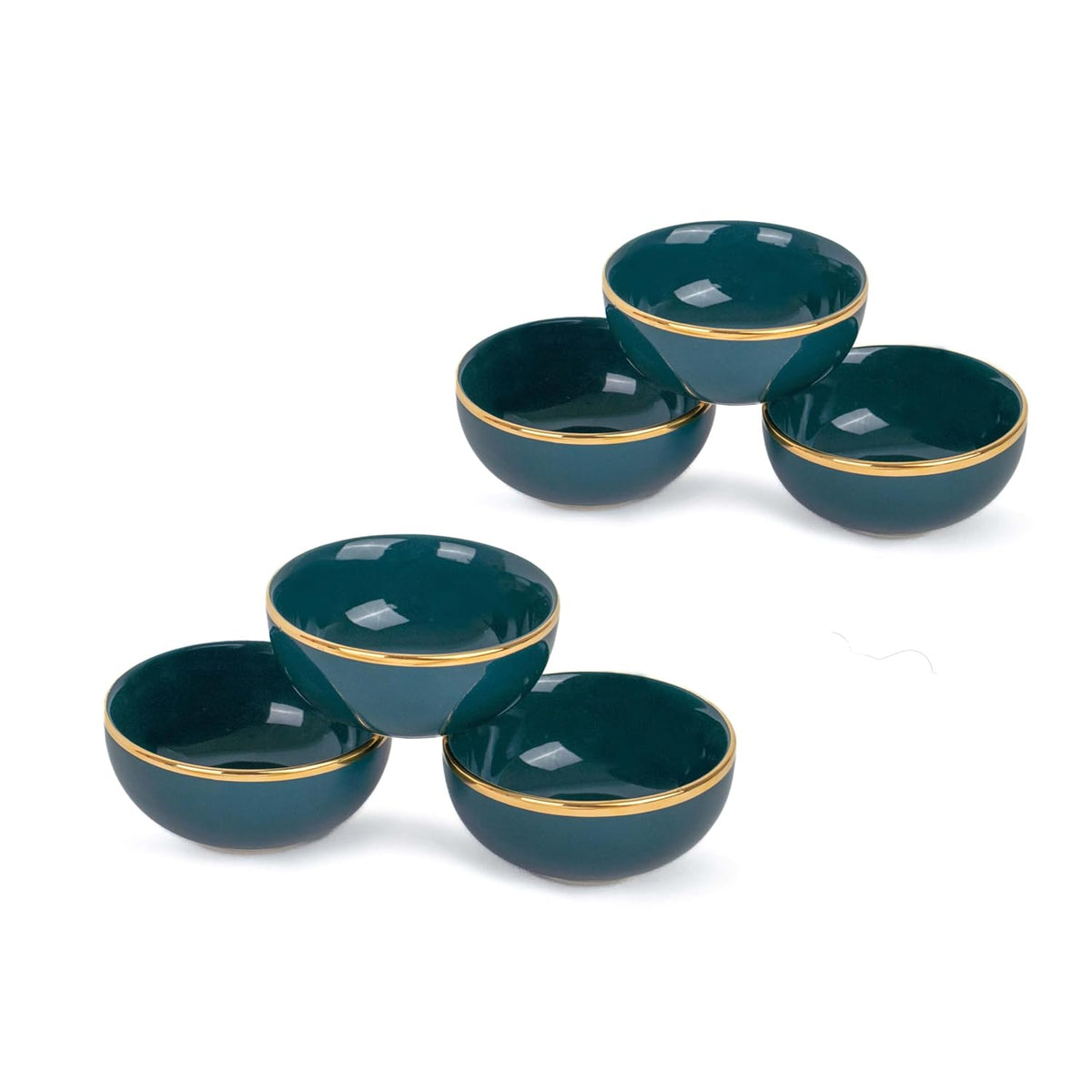 Ceramic Veg Bowls Set Of 6 For Dinner - 180ml Each, Teal Gold | Katori Set With Glossy Finish - Ceramic Bowls Set Of 6 | Dessert Bowl Set - Ice Cream Bowls | Microwave Safe & Dishwasher Safe